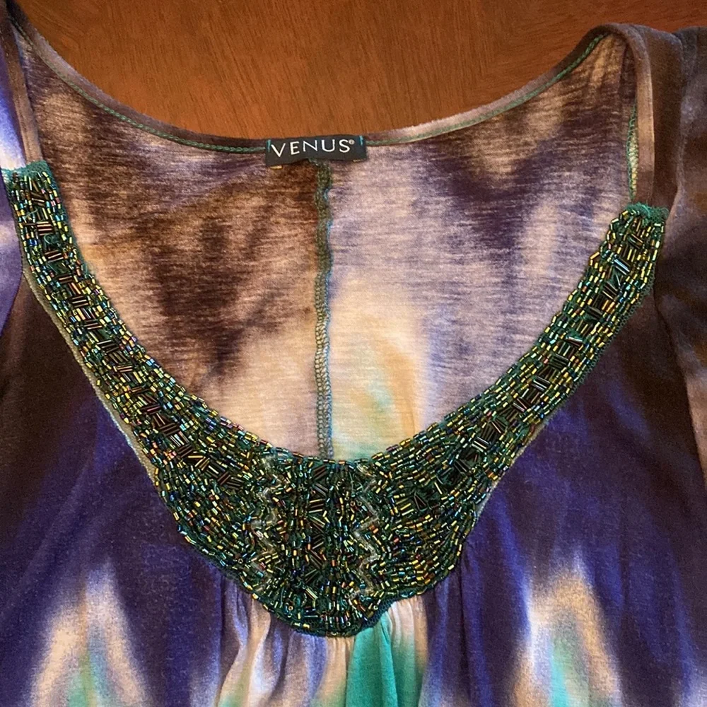 Venus Size L Tie Dye Flutter Sleeve Beaded Boho Top